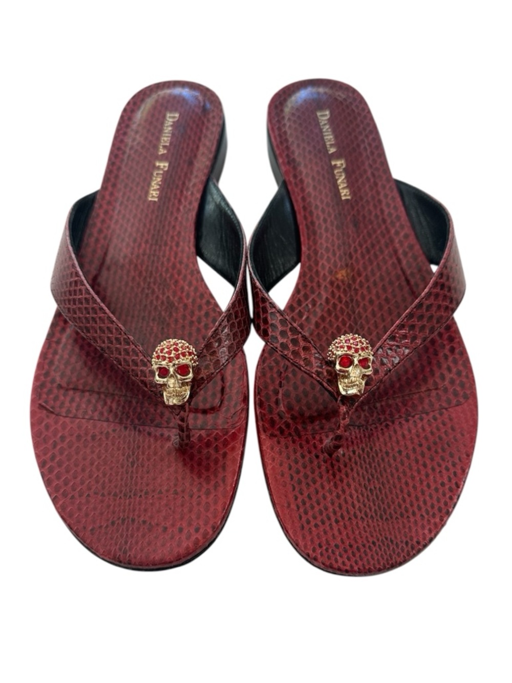 Daniela Funari Sandals Red Snake-Print Slide Mules Women’s Size 40